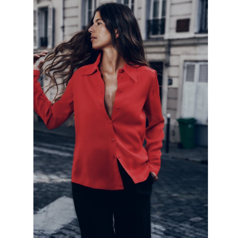 Zara Red Satin Effect Shirt - Picture 3 of 13